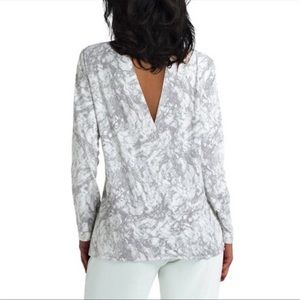 NWT Halston Marble aqua gray Open Back Long Sleeve top shirt women’s size small